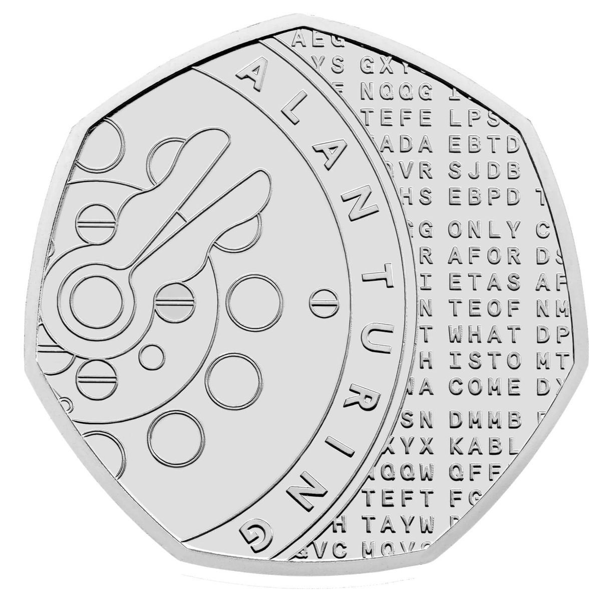 BisonDesign's tweet photo. Our UK 50p coin celebrating the life and legacy of Alan Turing is out now at @RoyalMintUK. A remarkable man whose ingenuity and intellect applied to codebreaking during the Second World War is estimated to have saved millions of lives. #alanturing #Coins #graphicdesign https://t.co/apf3NNriGV