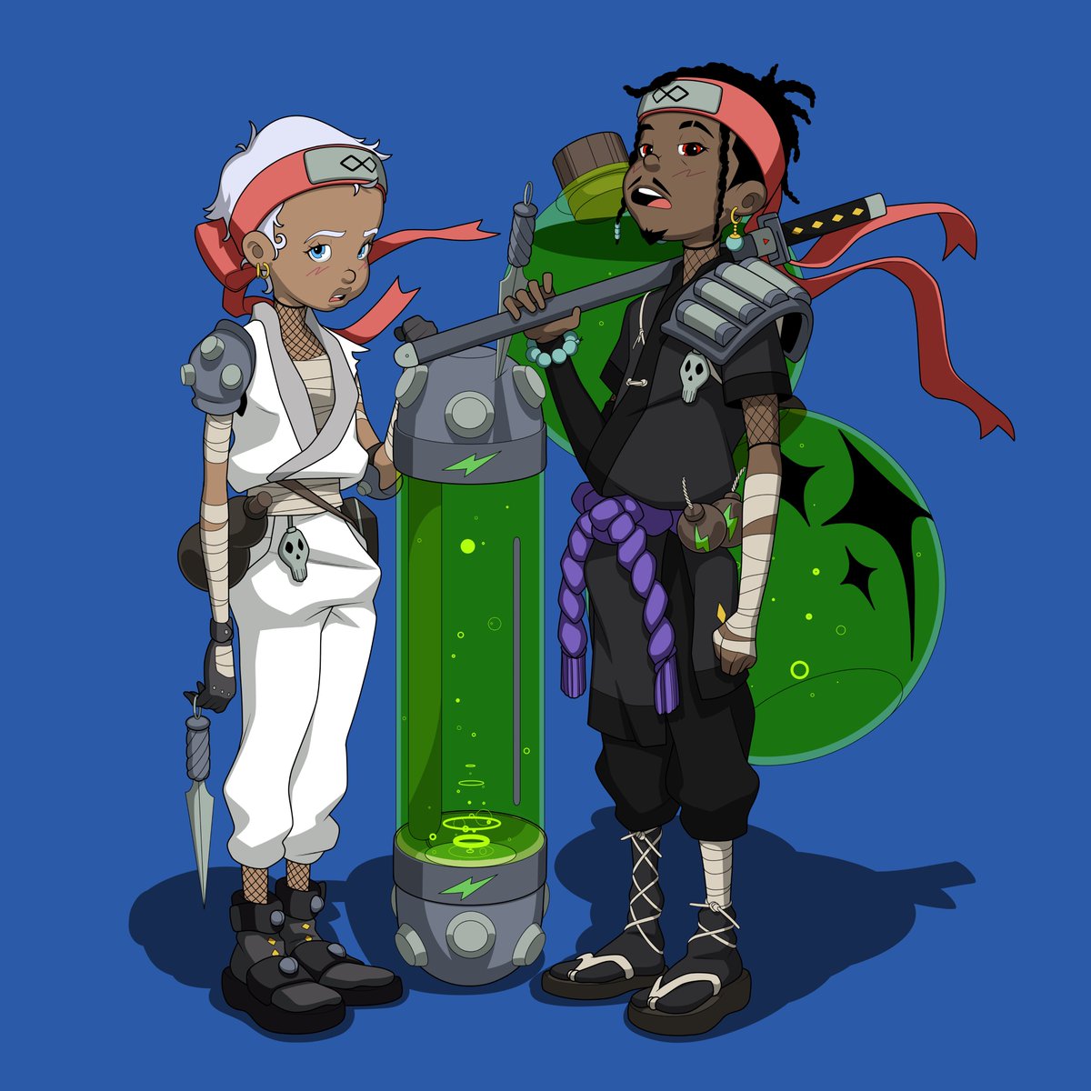 BFTFIV's tweet image. The infamous Quantum Duo: Twins, Shiroshi (White Death) and Kurotsume (Black Claw) are the latest Rangers of planet Elysium. Skilled in the blade, they're known to take down all manner of man and beast, just don't get caught between them and their prize 🗡

Airdrop soon.