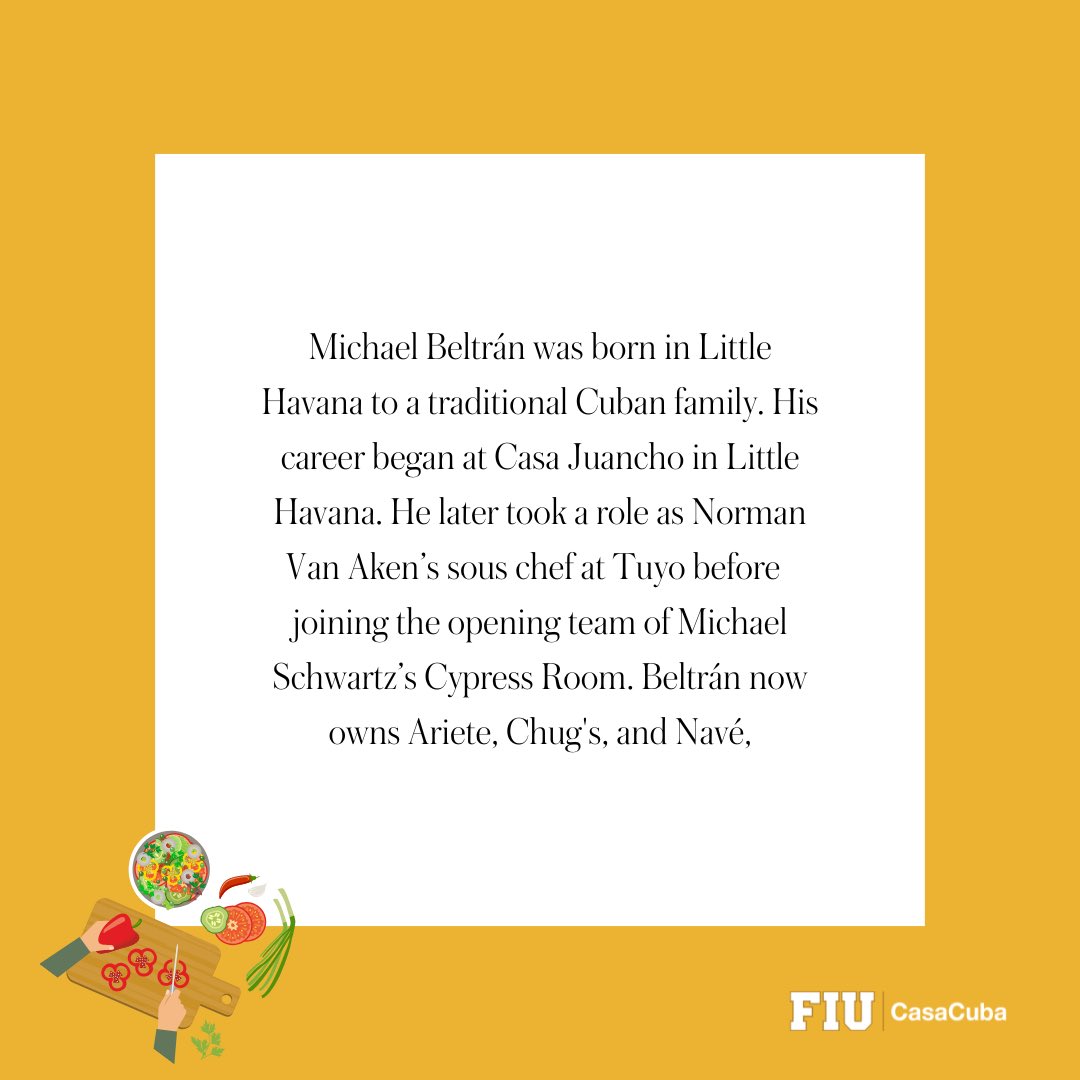 CasaCuba_FIU's tweet photo. Caption: CasaCuba congratulates Michael Beltrán for being awarded a Michelin Star for his restaurant Ariete.
#FIUCasaCuba #CubanStars #MichaelBeltran https://t.co/ctnVPwLWKA
