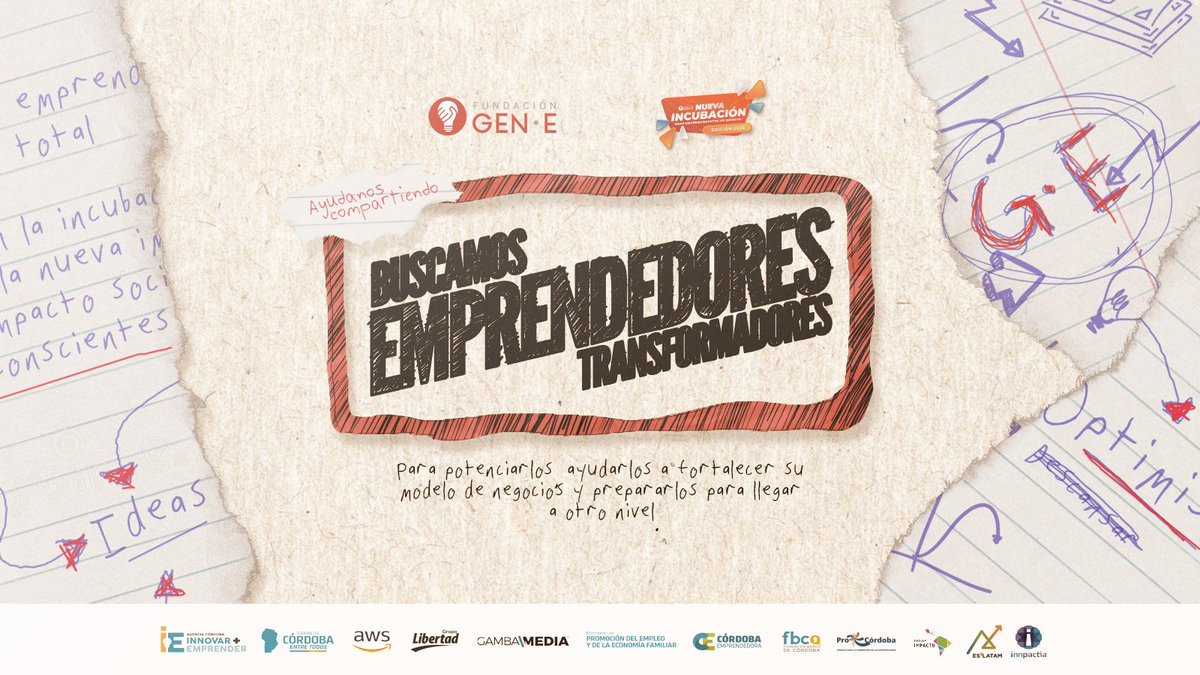 NUEVA INCUBACIÓN GEN E para emprendimientos de impacto - Edición 2022 🎉

📣 BUSCAMOS a líderes de cambio, transformadores, apasionados por hacer y contribuir a causas justas, para el logro de los ODS.

Más info: fundaciongene.org/incubacion-2022

📞+54 9 351-7874865