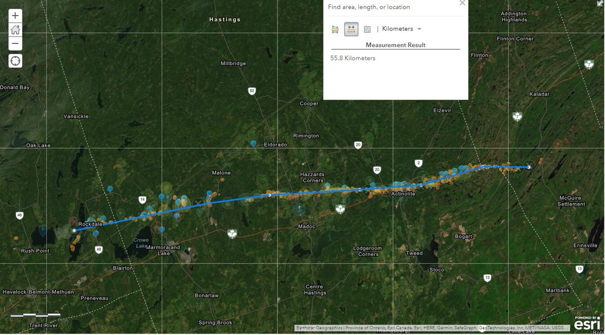 NTP has released results from its investigation of the extensive July 24th #ONstorm damage in eastern Ontario. The damage - rated up to EF2 - was caused by one supercell tornado with a 55.8 km length and 1420 m max width. 

Full details at the NTP blog: uwo.ca/ntp/blog/2022/…