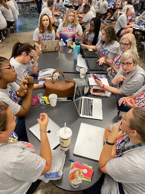 JaneWHerndon's tweet photo. We spent some time today looking at department strengths and what each individual gives to the team. Fun discussions and time spent with each other today! #mcslearn #GoBJHS https://t.co/gmCO6AWWD0