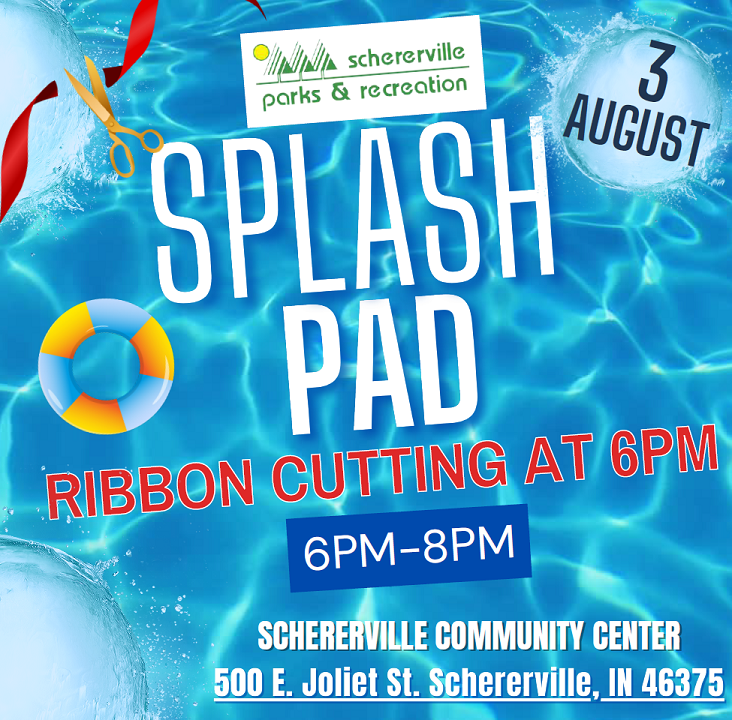 ScherervilleIN's tweet photo. There is a ribbon cutting event on August 3 at 6pm celebrating the opening of the new #Schererville Splash Pad at the Schererville Community Center! 
More details here: https://t.co/m8KBxVxsWP https://t.co/TYa5JaTmsk