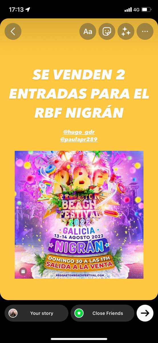 Huugomez's tweet photo. Se venden 2 entradas para el Reggaeton Beach Festival de Nigran del 13 y 14 de Agosto! Cualquier tipo de info habladme a mi o a @paulapr289 💘 https://t.co/M90TiL68hY
