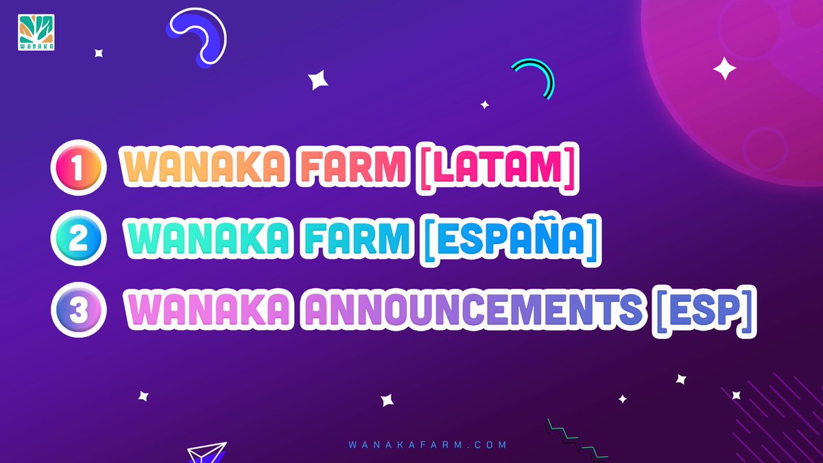 Nuestro grupo en español actual  Se dividirá en 03 nuevos canales:

1. Wanaka Farm [LATAM]: t.me/WanakaOfficial…
2. Wanaka Farm [ESPAÑA]: t.me/WanakaOfficial…
3. Wanaka Announcements [ESP]: t.me/WanakaANN_ESP

No se van a querer perder los premios 👀
<a href="/MartinNRivero/">T</a>