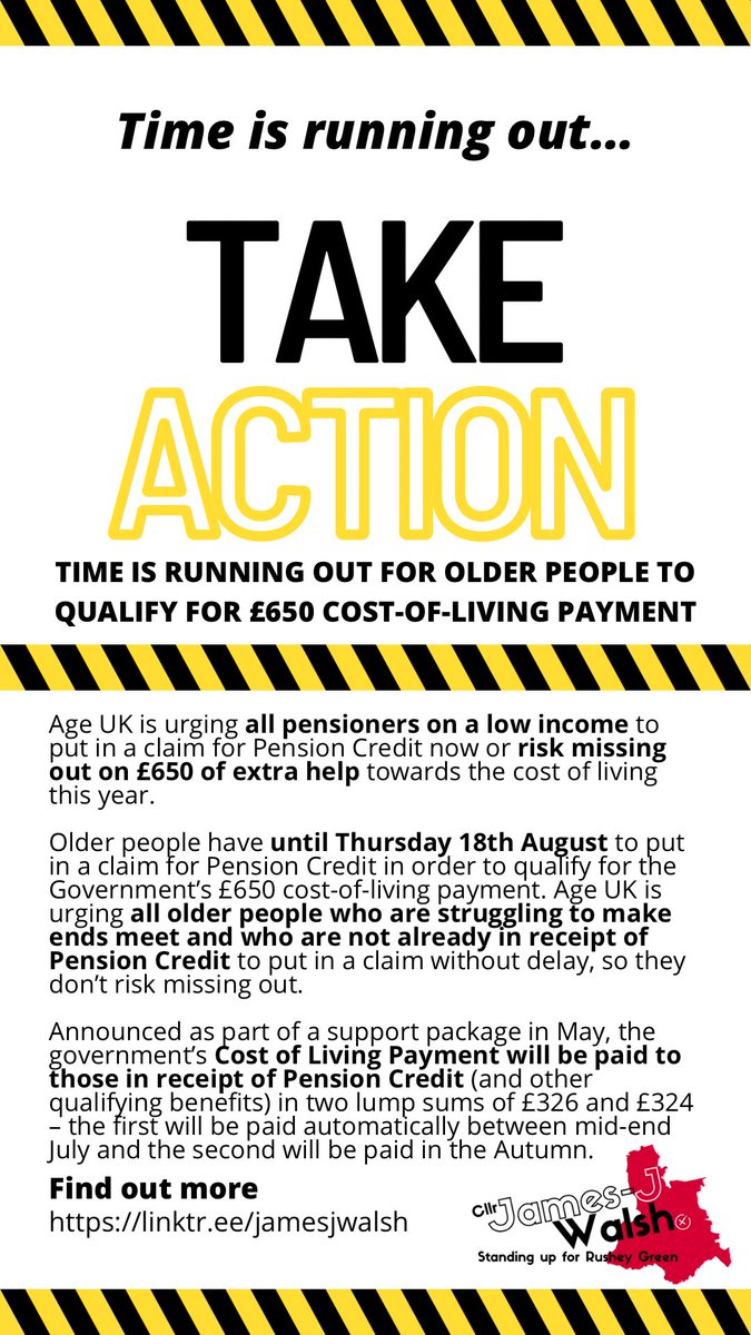 ⚠️TAKE ACTION: Could you or someone you know be entitled to a £650 cost of living payment?

@Age_UK is urging all pensioners on low incomes to see if they are entitled to pension credits and additional benefits that come with it incl a £650 cost of living payment

📌 Link in bio