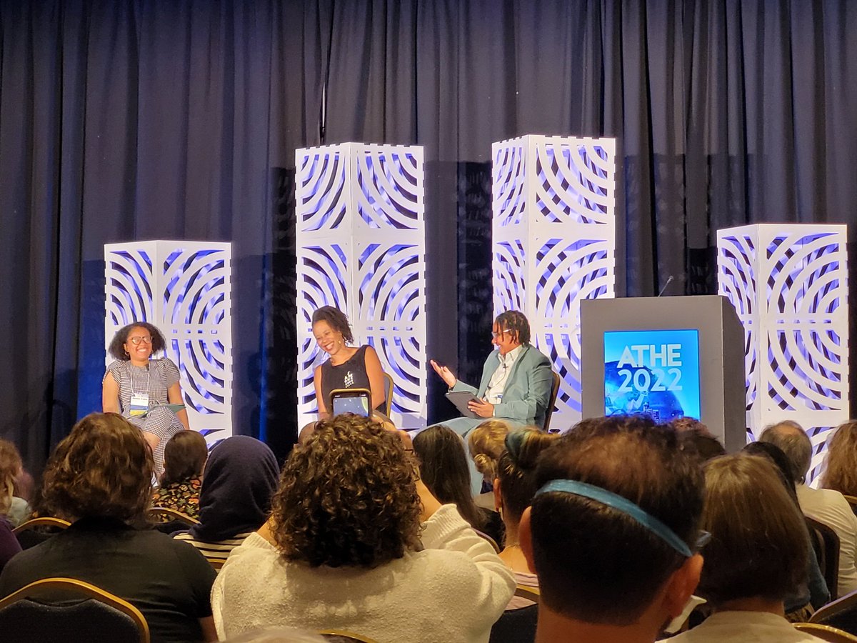 Overjoyed and so thankful to be at this amazing plenary with the incisively poetic and brilliant playwright <a href="/domorisseau/">Dominique Morisseau</a> hosted by the ebuillient hosts of <a href="/dolorrainepod/">Daughters of Lorraine</a>!! Gem after gem after gem. Live streamed rn <a href="/HowlRound/">HowlRound Theatre Commons</a>! #ATHE2022 <a href="/ATHE_Theatre/">ATHE</a>