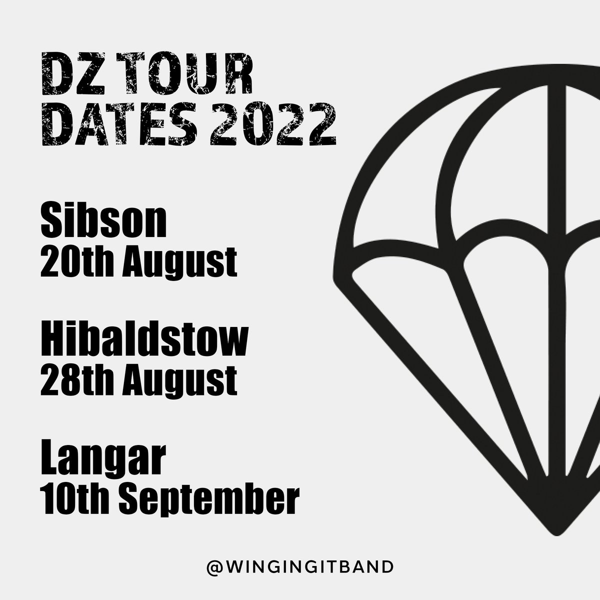 Swoopies assemble!

For our skydiving friends, come rock out with us at one of these fine DZs as we bring the soundtrack to some epic boogies.

<a href="/UKParachuting/">UK Parachuting</a> - Saturday 20th August
<a href="/skydivehib/">Skydive Hibaldstow</a>  - Sunday 28th August
<a href="/skydivelangar/">Skydive Langar</a>  - Saturday 10th September

See you there!