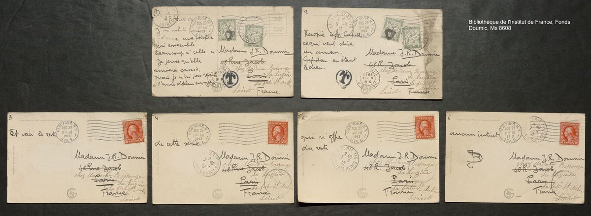 [Collections]
Les fonds manuscrits recèlent parfois des pièces insolites comme cet ensemble de cartes postales à l’effigie de « Kewpie – Cupidon » que J.-R. Doumic, fils de René Doumic (1860-1937, secrétaire perpétuel de l’Académie française), a envoyé à son épouse, A. Bossange.