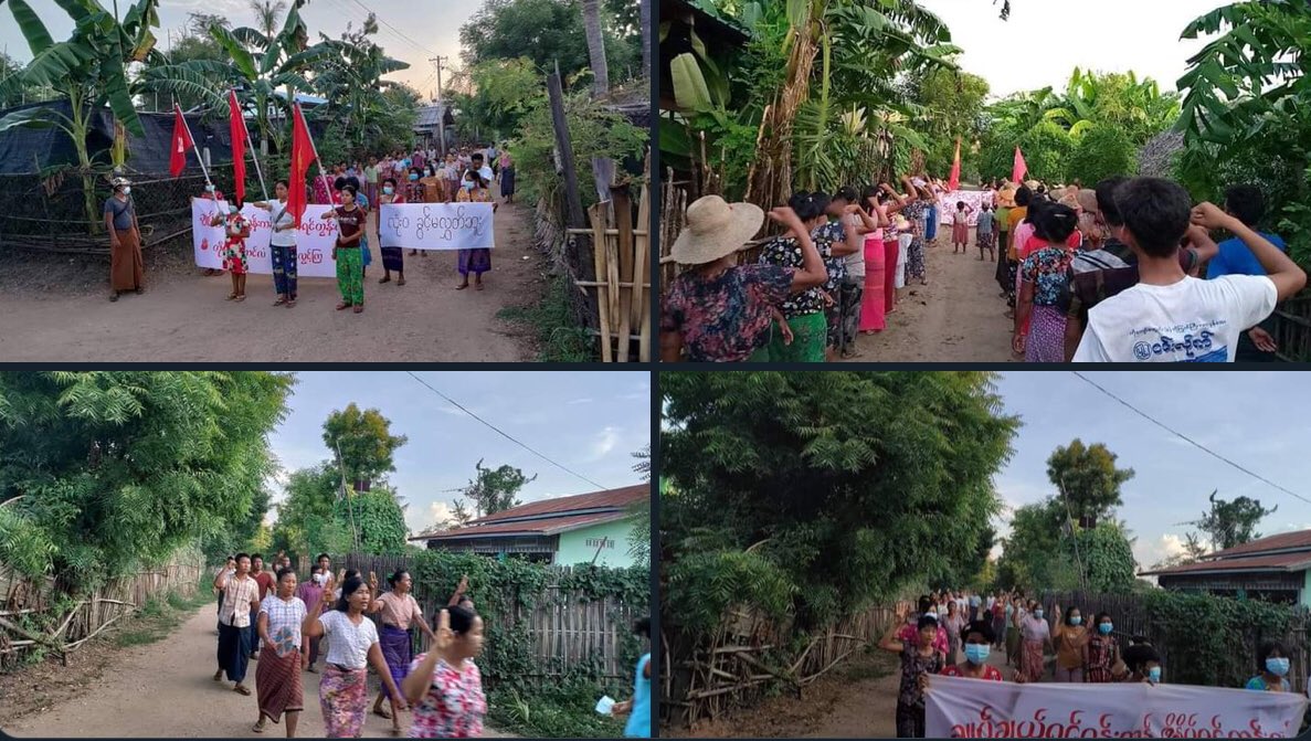 Kayar01MM's tweet photo. In Shweyekyi village, Yinmarbin township , a protest went on to oppose military dictatorship today.   #2022July29Coup #WhatsHappeningInMyanmar https://t.co/5g9SimjGTQ