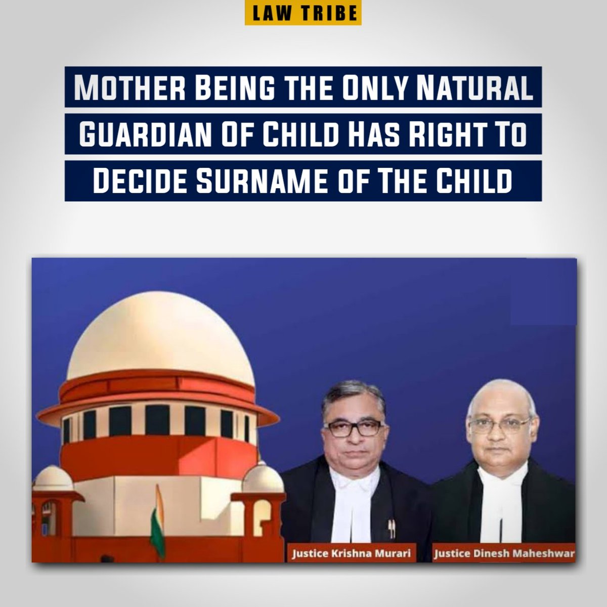 lawtribeoff's tweet photo. Mother Being the Only Natural Guardian Of Child Has Right To Decide Surname of The Child

Follow @lawtribeoff
For latest Updates 

#lawnews #latestnews #mother #child #adoption https://t.co/v2YsvDZRKT
