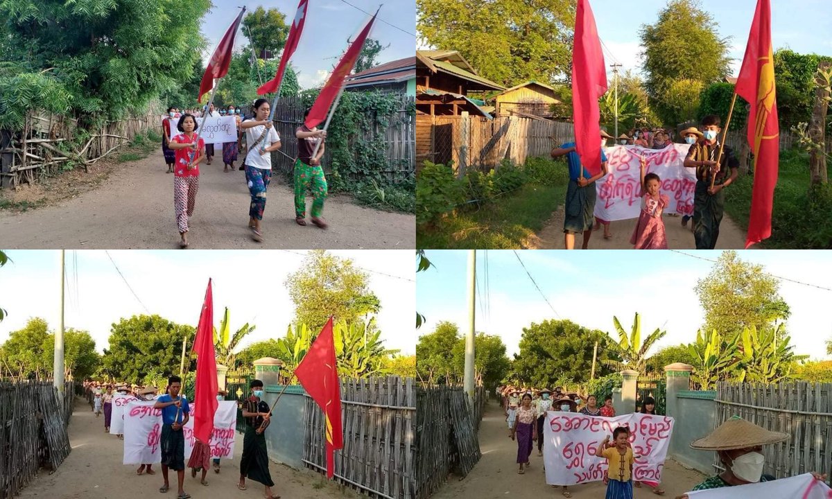 Kayar01MM's tweet photo. Anti-coup revolutionary strike in a village from Sagaing's Yinmabin township.  #2022July29Coup #HelpMyanmarIDPs #WhatsHappeningInMyanmar https://t.co/6QR00iGG2x