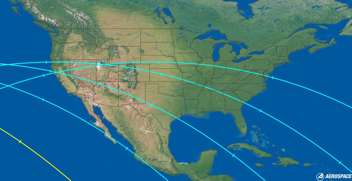 AerospaceCorp's tweet photo. NEW: This picture is a zoomed in version of the map above, reflecting the prediction of 30 Jul 2022 18:26 UTC ± 6 hours. The exact locations of these lines is expected to shift slightly with future predictions. https://t.co/maE1oRaiBg
