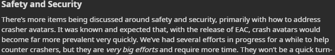 BeardlyOwl's tweet photo. VR Chat: We are adding EAC to prevent people from crashing you with mods :)
Also VR Chat: We knew EAC implementation would cause avatar crashing to become more prevalent and did nothing to prevent this even though mods already fix this :) :) :) it's to hard to fix even (1) https://t.co/gbEPyEvNz8