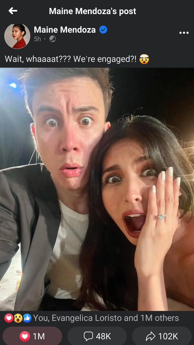 Maine Mendoza Fb post nka 1M likes na and counting. Grabeh!!!
Congrats <a href="/mainedcm/">Maine Mendoza</a> at Cong <a href="/AtaydeArjo/">Arjo Atayde</a>