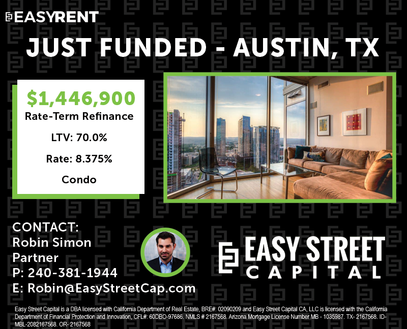 rob_s_simon's tweet photo. #JustFunded #FundingFriday
Penthouse condo in downtown Austin, permitted as a rental property! Borrowers were able to lock in 30-year fixed rate financing at one of the best units with the best views in the heart of the city.  Investment property in ATX - come to @EasyStreetCap! https://t.co/gU7rzqMSuF