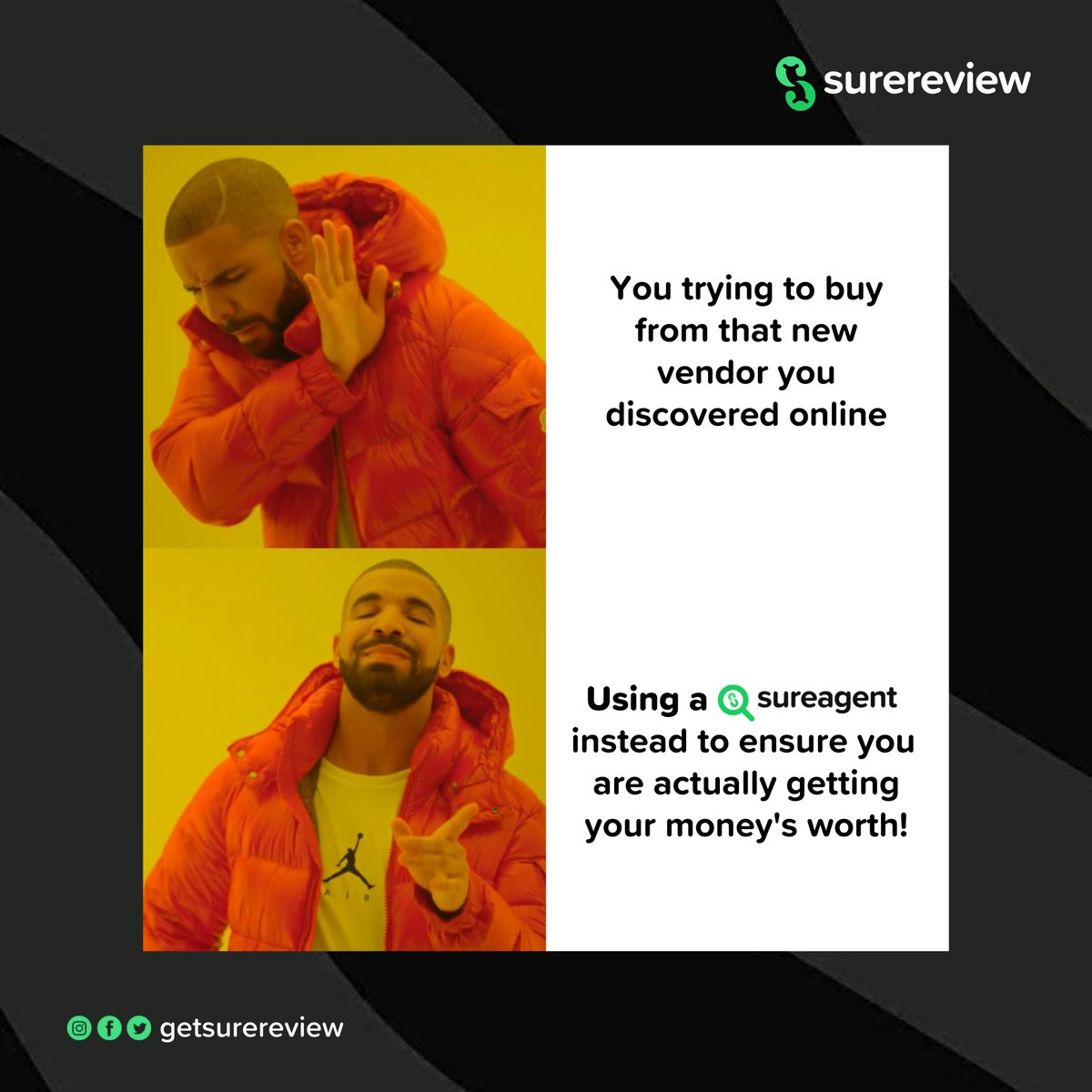 getsurereview's tweet photo. It's time for some weekend shopping! 😎

For as little as a 1000naira, you can verify vendor products and ensure they meet your expectations even before they are delivered.

Try sureagent by clicking link in bio! 👌 https://t.co/73SOwqYi30