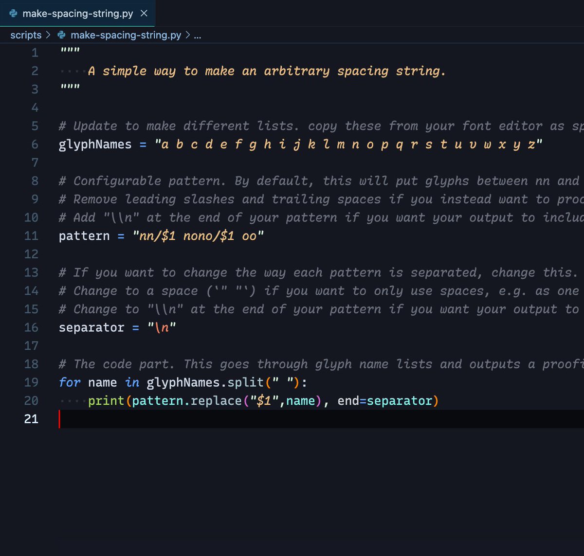 ArrowType's tweet photo. I kept writing the same little scripts for making spacing/kerning strings to use in font editors and proofing, so... 

I took a bit of time to share them in a way that is (hopefully) pretty accessible to anyone new to font design &amp; Python:

https://t.co/LMnUkDHyRx https://t.co/r5A0M9dlcm