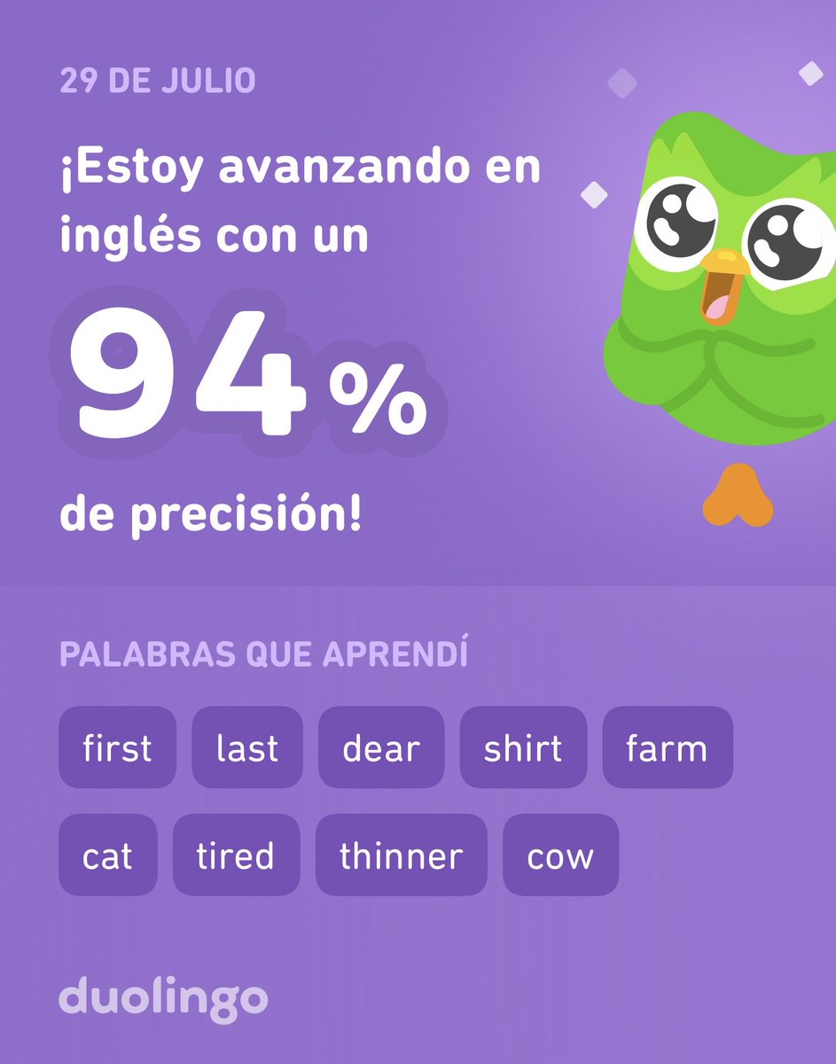 ¡Estoy aprendiendo inglés en Duolingo! Es gratis, divertido y efectivo.