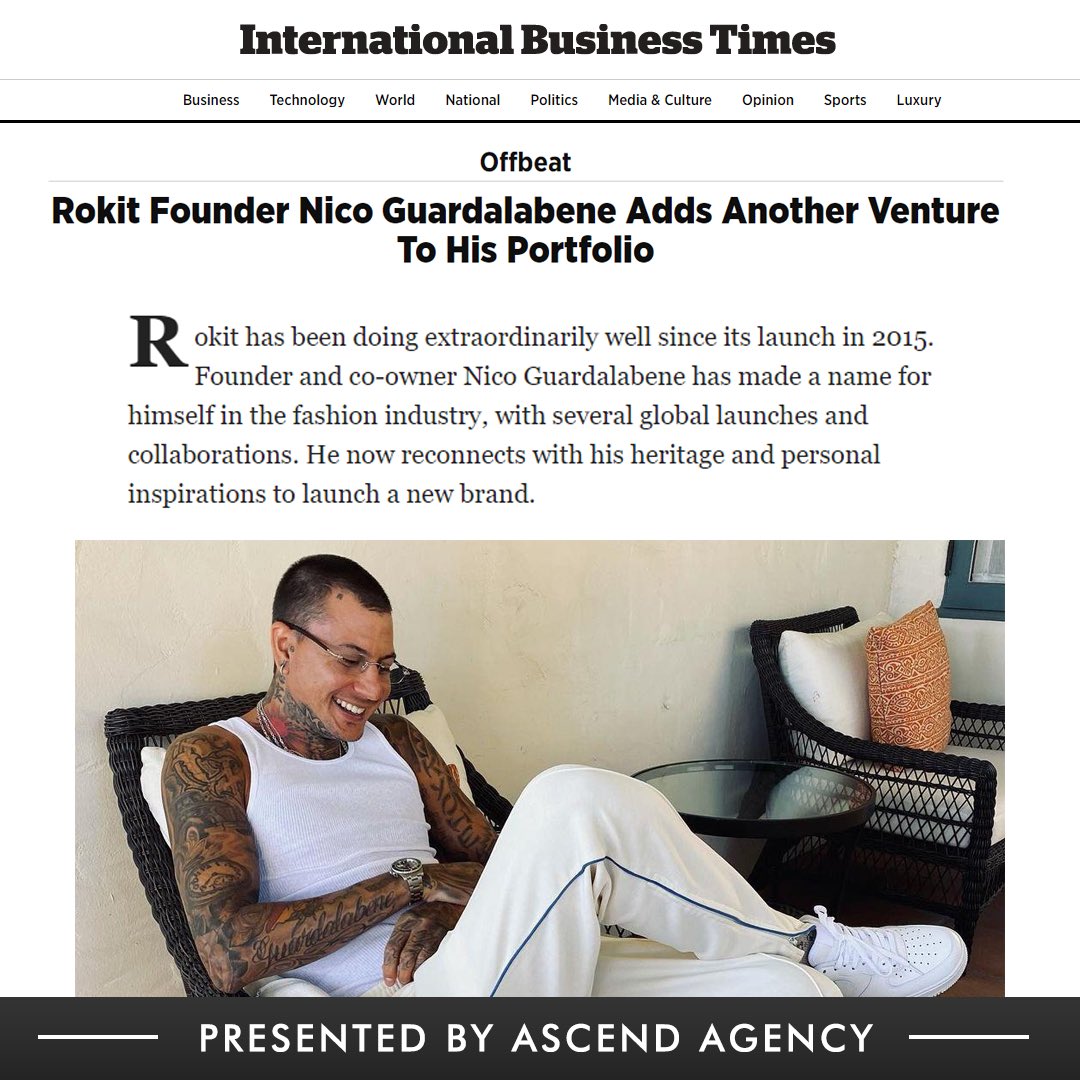 Meet our client Nico Guardalabene,
Founder of Rokit. Take a peak at his feature in IB Times to learn how connecting with his heritage and personal inspirations has influenced his new brand! #pr #publicrelations