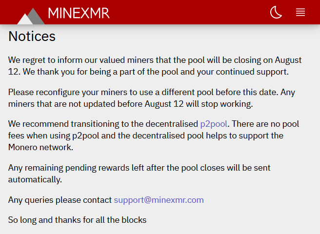 DontTraceMeBruh's tweet photo. #Monero's largest centralized mining pool (currently holding approx 41% of hashrate) is shutting down on Aug 12 and recommending everyone to switch to the decentralized p2pool.
discuss https://t.co/c2cwJXTKzF