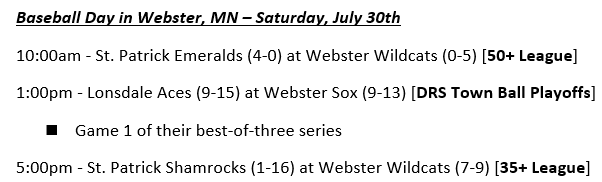 #WebsterWildcats  Baseball day in Webster!   <a href="/TheFedMN/">Federal League</a>   <a href="/MinnBaseball/">Minnesota Baseball Association</a>