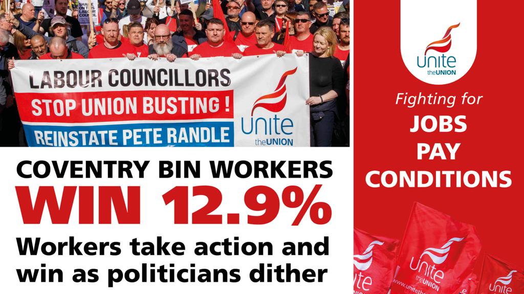 This win shows the new direction of @unitetheunion. We will defend our members pay and conditions, however long it takes. This continuous action has delivered real terms pay increases for our members. #covbinstrike #JobsPayConditions 1/3