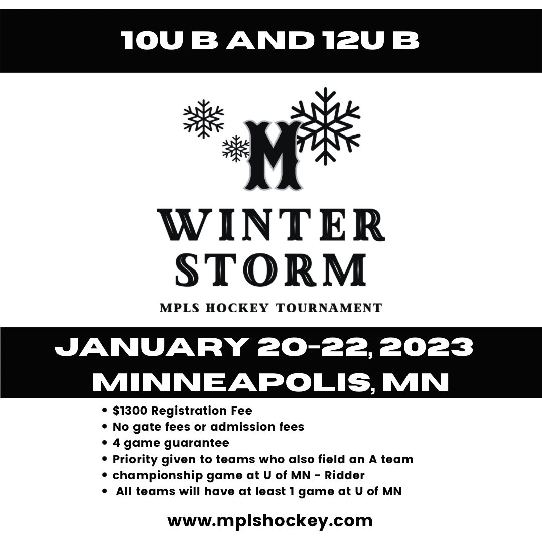 A few spots still available in our 10UB and 12UB Winter Storm Tournament!  

Register Here:  mplshockey.com/page/show/2329…