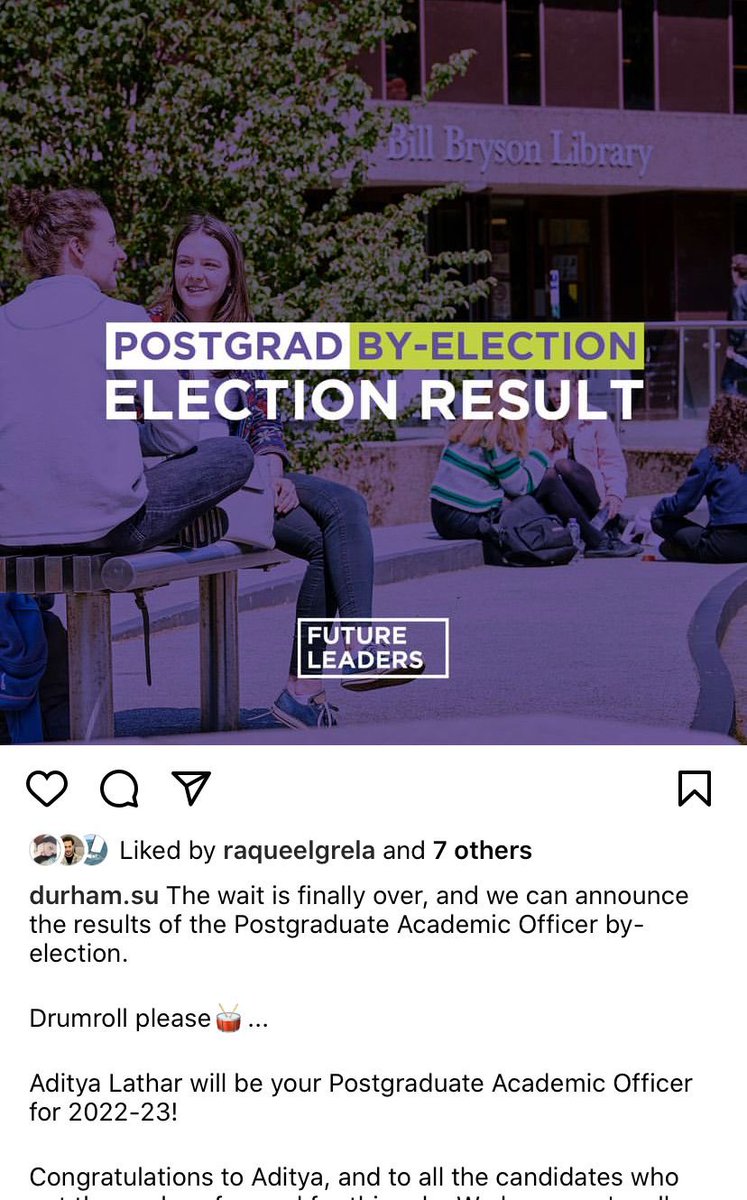 आदित्य लाठर यूके की तीसरी सबसे बड़ी व पुरानी डरहम यूनिवर्सिटी के उपचुनाव में अध्यक्ष के बाद सबसे महत्वपूर्ण पद पीजी का चुनाव जीत गयेतीन महीने पहले अध्यक्ष का चुनाव प्रथम वरीयता में जीत के बाद चोथी वरीयता हार गये थे।लेकिन अचानक हुए उपचुनाव में चुनाव में जीत गये। उनको जीत की बधाई |