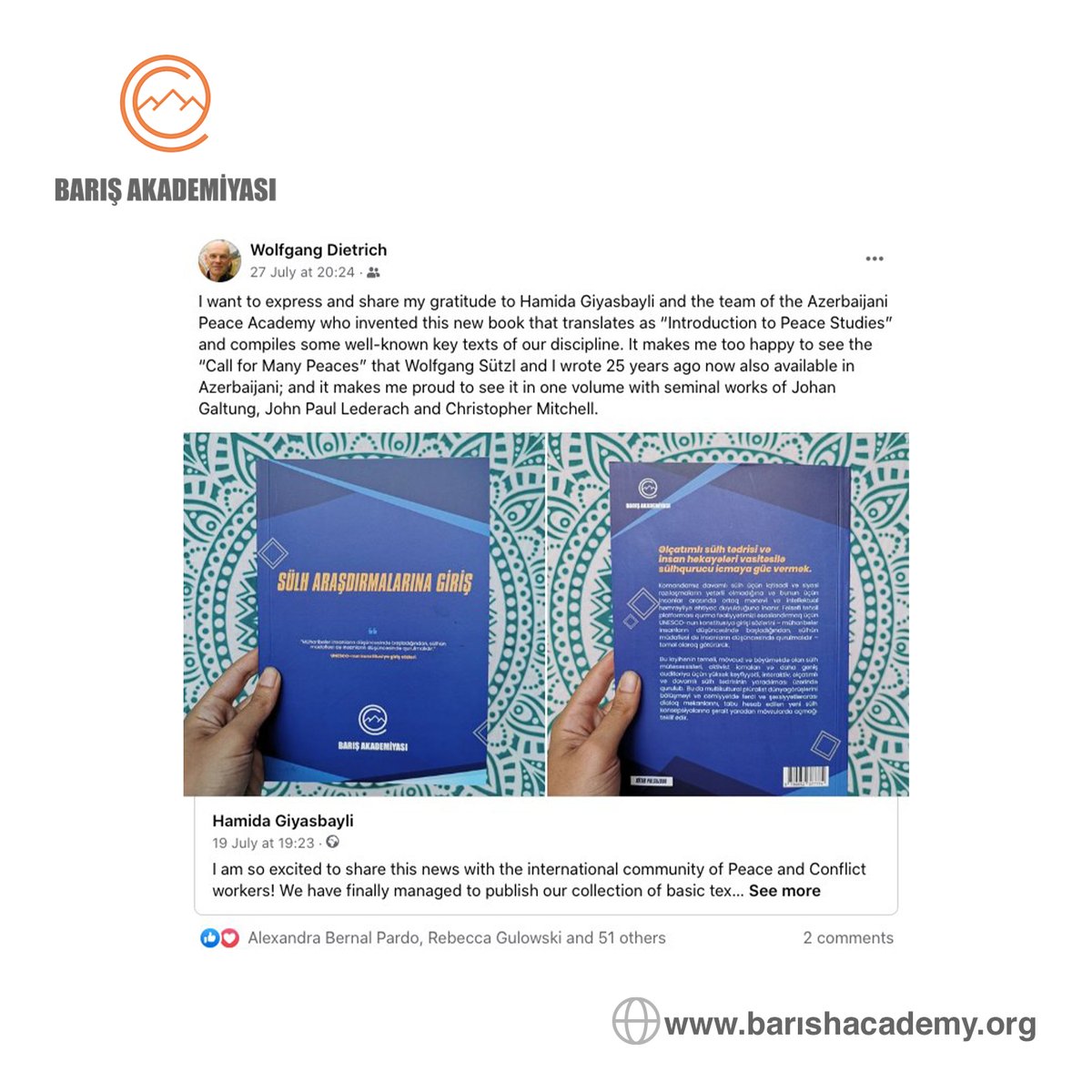 barishacademy's tweet photo. Kitabımızın müəlliflərindən biri olan Wolfgang Dietrich  "Barış Akademiyası" komandasına təşəkkürlərini bildirir: "Wolfgang Sutzl ilə 25 il əvvəl yazdığım "��oxsaylı Sülhlər üçün Çağırış"ın indi Azərbaycan dilində də mövcud olduğunu görmək məni çox sevindirir". 
#WolfgangDietrich https://t.co/XTq6I0PvUx
