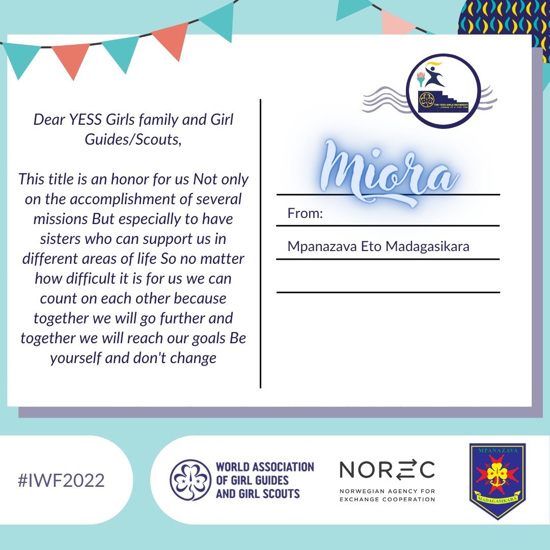 YessMpanazava's tweet photo. ๐Heartfelt messages for the YESS girls family and all the girl guides or girl scouts. Our unity enables us to strengthen the movement. ๐ฅฐThe yellow bracelet remind us the brownies law " love each other as sisters do". @wagggsworld @norecno @YessMovement #IFW2022 #YessMpanazava https://t.co/PbtR3CjXih