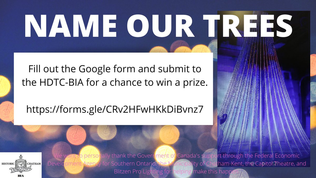 Fill out the Google form for your chance to name our two talking holiday trees. The names will help us give them their personalities and you could win a prize at the same time! Contest closes August 25, 2022.  
forms.gle/CRv2HFwHKkDiBv…