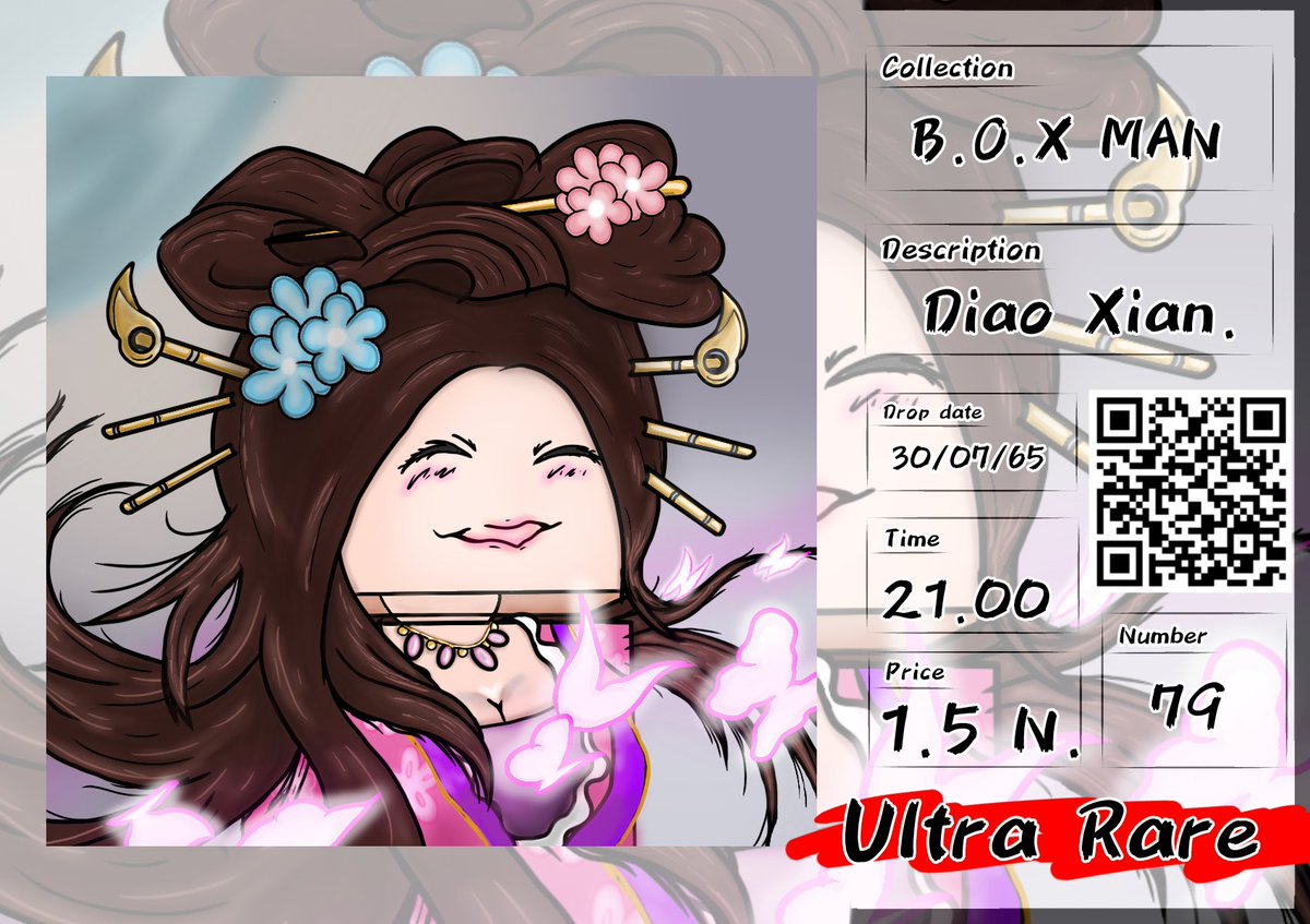 💥 NEW DROP 💥 B.O.X MAN#79.
Collection : B.O.X MAN.
Name : Diao Xian.
Rarity : Ultra rare.
Price : 1.5N.
Time : 30/07/65 3pm. 
Link : paras.id/collection/box…
🔥🔥🔥
@ParasHQ
#NEAR #NEARnft #NFTcollections #NFTCommuntiy #NFTTHAILAND #NFTMarketplace #nft