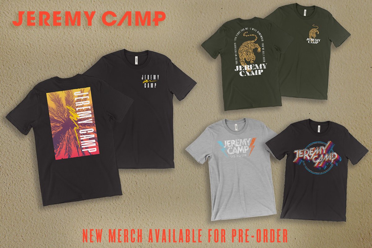 New merch is available for pre-order in the store! Super excited about these new looks — hope you find something you like!

These shirts are pre-order only, now through 8/12. Check it out → shop.jeremycamp.com