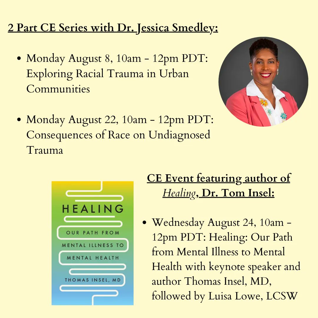 Head to our website to register for our August CE events! buff.ly/3OIFFf9
#TherapistsConnect #continuingeducation #AHomeWithin #fostercare
