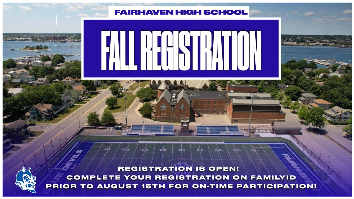 FairhavenAD's tweet photo. Fall will be here before you know it, so don't wait! Have your physical updated, and registration completed by August 15th for ON TIME participation! Email Mr. Carrig with any questions or concerns

https://t.co/nQ2wgTkJ3h https://t.co/XGpnt2Ufxw