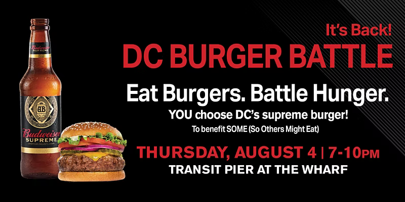 Get Hungry: The DC Burger Battle is BACK

On August 4, 10+ local spots will battle it out to be named DC's Supreme Burger based on your vote at <a href="/TheWharfDC/">The Wharf</a>'s Transit Pier. Get tickets: bit.ly/3oFCPgo