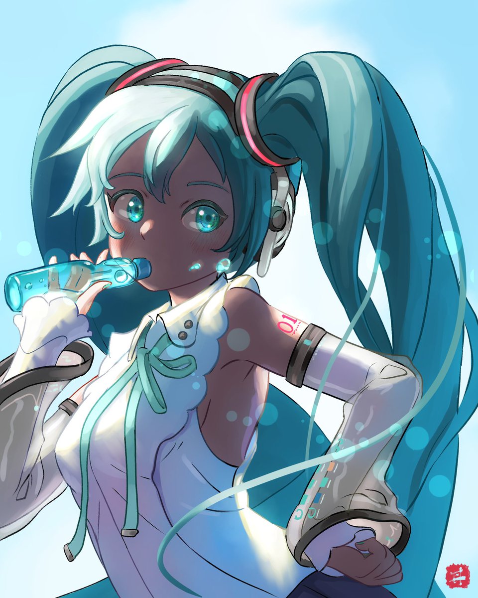 hatsune miku 1girl solo see-through sleeves see-through twintails shirt detached sleeves  illustration images