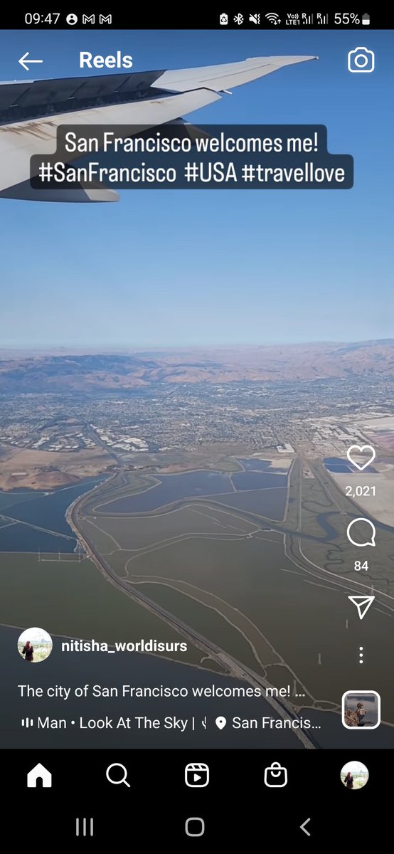 San Francisco welcomes me! Sanfrancisco love. It's so beautiful from sky! Spot the bridge that connects both the islands. #traveler #SFO #USA