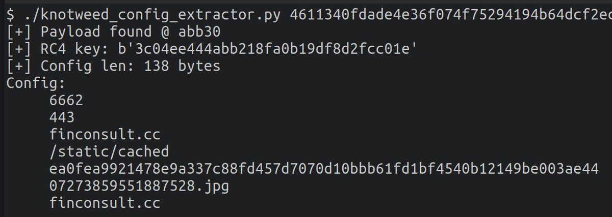 jaydinbas's tweet photo. I wrote a config extractor for #Jumplump samples from the #Knotweed report. Requires pefile and Capstone to work.
Samples from the report all contain the same config though, so no surprises there
Grab it here:
https://t.co/O35oRzAIha https://t.co/T4LyTXYl6j