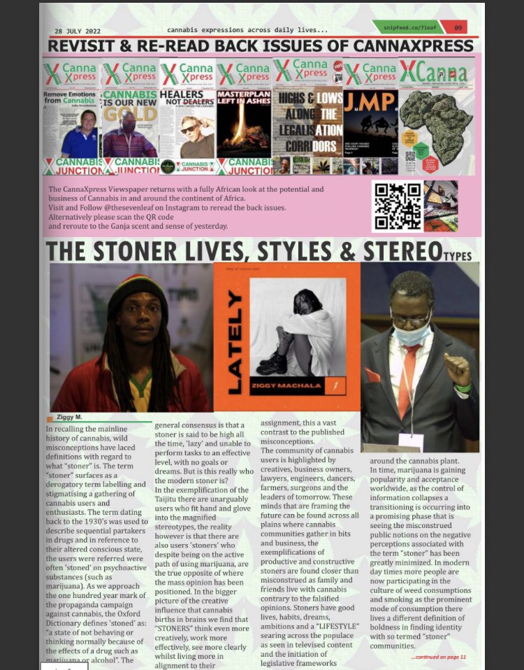 ziggymachala's tweet photo. cannabis lovers, check out the latest issue09 of CannaXpress Viewspaper @the7leaf: the best cannabis digital magazine in Africa. #cannaxpress #the7leaf #ziggywrites 

and, they published my article on page 9: “The Stoner Lives, Styles and Stereotypes.”

🔗 https://t.co/AoaOUMhr9x https://t.co/bIVqCALMg3
