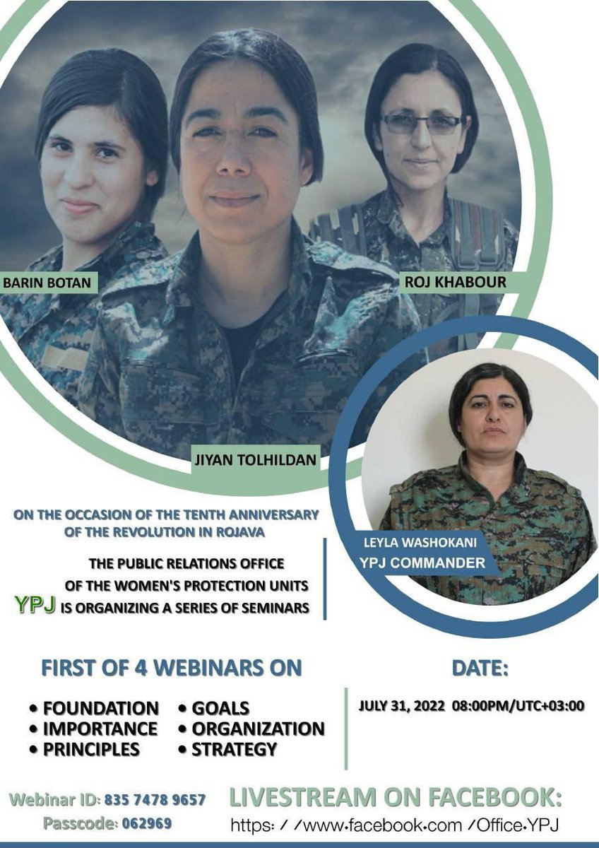 CommuneInt's tweet image. Two days until the start of YPJ Web-series about #10yearsROJAVA
To be able to continue the fight of our three friends, Şehîd Jiyan, Şehîd Roj & Şehîd Bîran, we need to constantly work on a deep understanding of the ideology and revolution that they were defending.
