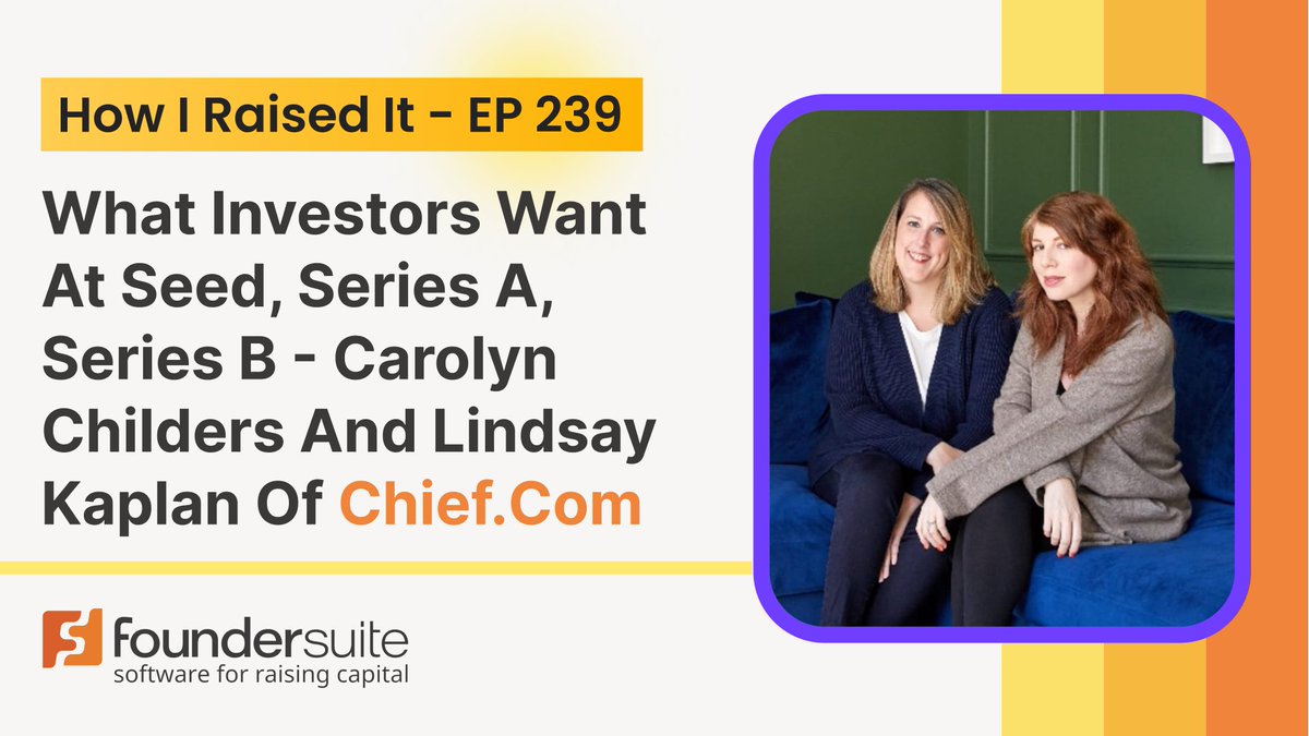 Loved having Carolyn Childers and Lindsay Kaplan, founders of Chief.com on our "How I Raised It" podcast. They share how they grew their executive women focused startup to unicorn status and raised $ from <a href="/CapitalG/">CapitalG</a> <a href="/alexavontobel/">Alexa von Tobel, CFP</a> <a href="/generalcatalyst/">General Catalyst</a> <a href="/flybridge/">Flybridge</a> Links 👇