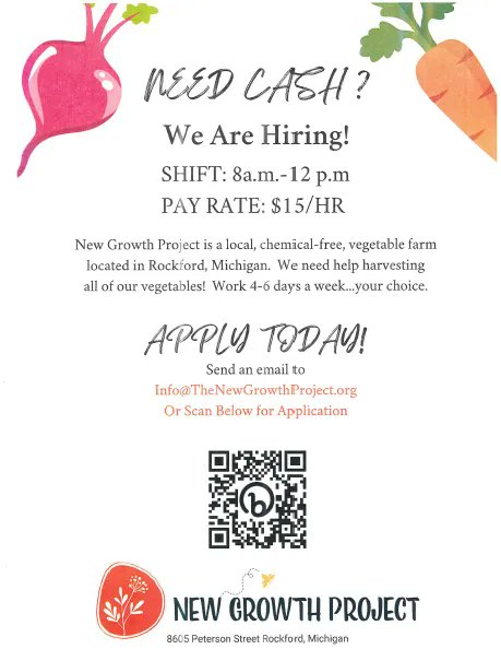 aq_advantage's tweet photo. #FindAJobFriday - @NewGrowthProject in Rockford is now hiring! See this flyer for more information and how to apply. Work outside with your hands in the dirt at a local vegetable farm! https://t.co/fggZFnCtqu