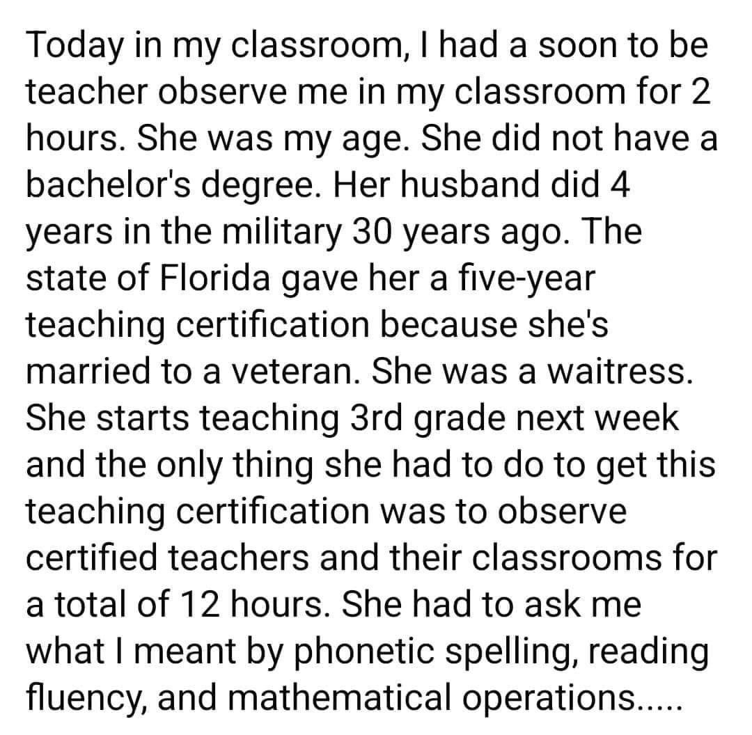 Florida teacher here….maybe forgive all student loans for teachers because….this……