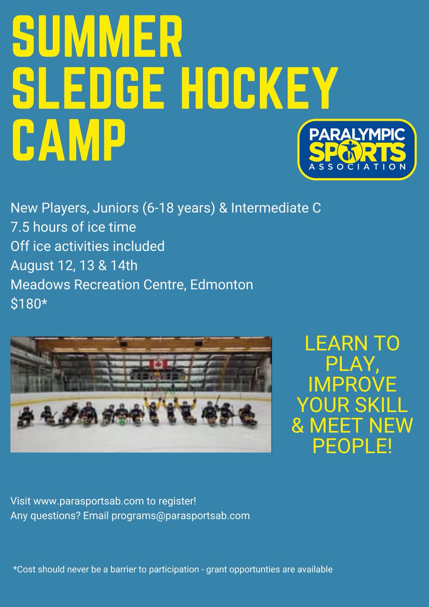 Wheelchair Sports Association is partnering with Paralympic Sports Association this summer to offer a Para Ice Hockey Camp. Thank you to @HockeyAlberta @HockeyABFdn & @Oil_Foundation for their support through the Member Grant for making this possible. #HAMemberGrant