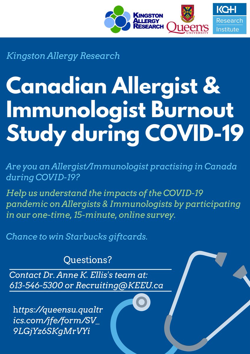 Are you a Canadian Allergist? Did #COVID19 vaccine allergy questions impact you or your practice? Please complete our quick survey on BurnOut in Allergists during the #COVID19 pandemic!