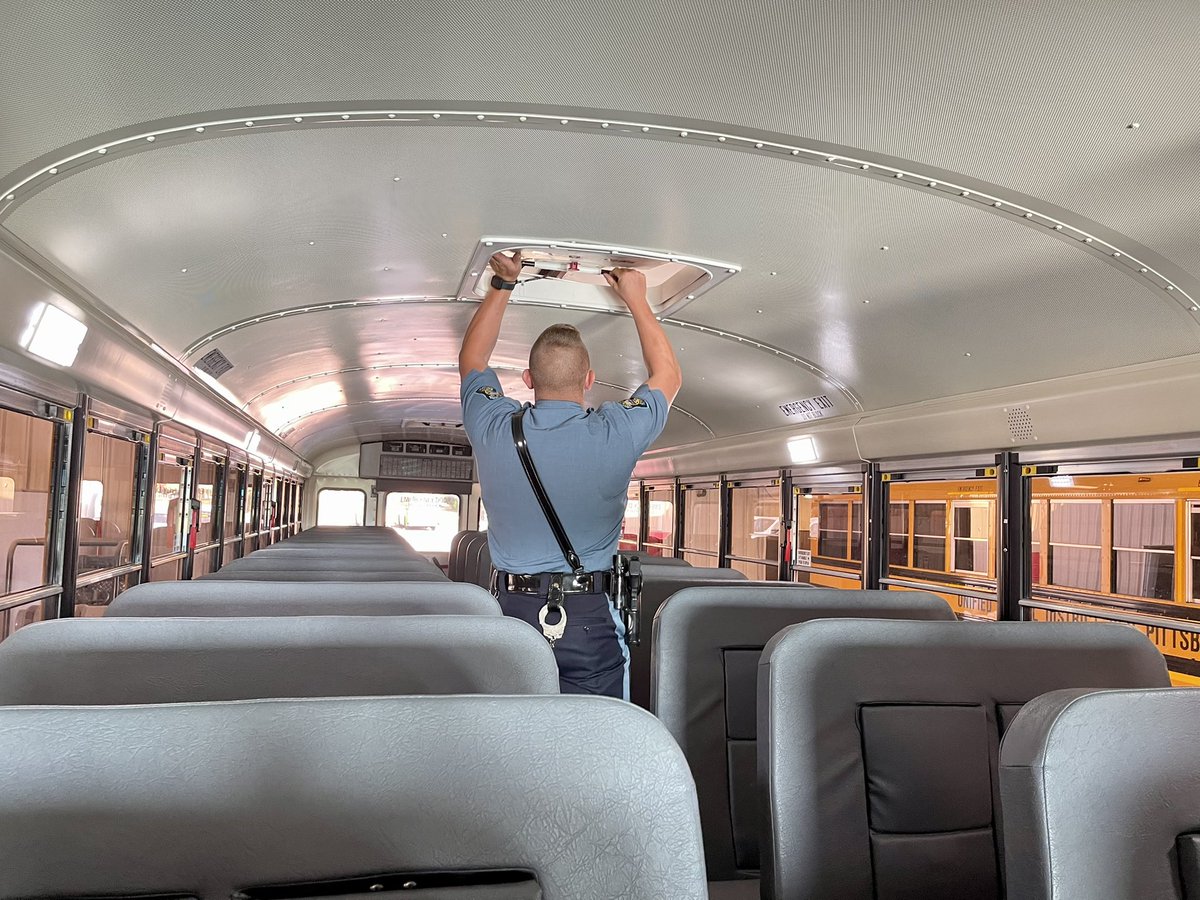 PittsburgUSD250's tweet photo. This morning the @kshighwaypatrol conducted their annual Bus and Vehicle Inspection. In order to ensure the safety of our students and staff, this inspection includes every USD 250 vehicle. Congratulations to our transportation team who passed the inspection 100%! https://t.co/UYjWGPVma7