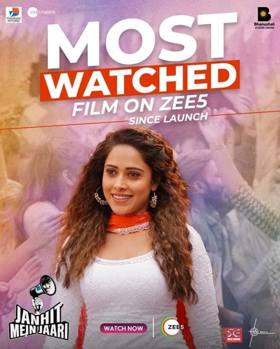 'JANHIT MEIN JAARI' WINS HEARTS... A small film with a big idea, #NushrrattBharuccha led #JanhitMeinJaari - backed by #VinodBhanushali and #RaajShaandilyaa - becomes the most watched film since release on #Zee5.