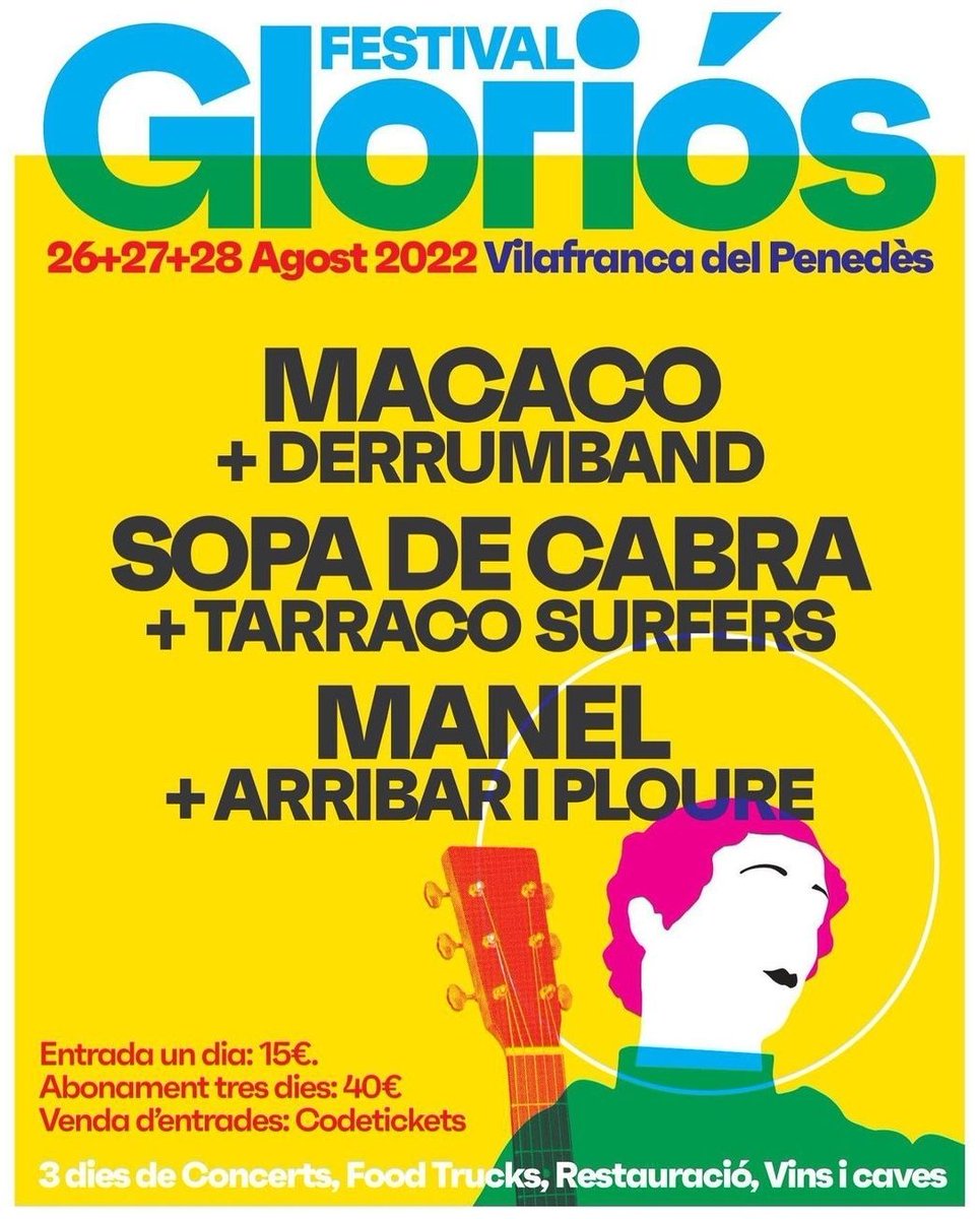 #AvuiSona el #FestivalGloriós de #VilafrancadelPenedès, que anirà del 26 al 28 d'agost, ja ha compartit el cartell d'enguany!

Hi actuaran artistes com <a href="/MacacoMusic/">Macaco</a>, <a href="/sopadecabra/">Sopa de Cabra</a>, <a href="/GrupManel/">Manel</a>, <a href="/arribariploure/">Arribar i ploure</a>, <a href="/derrumband/">Derrumband</a> i <a href="/tarracosurfers/">tarracosurfers</a> 👇